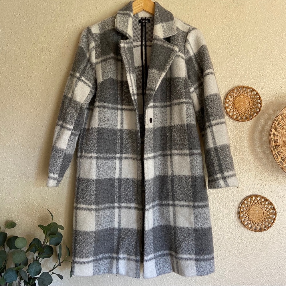 Grey and White Plaid Coat